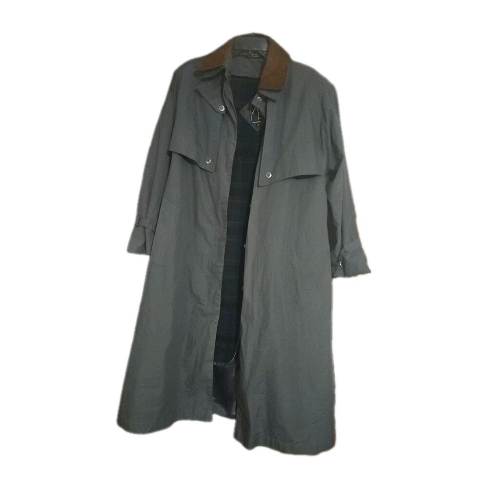 AB2 Trench Coat Long Women's Size 8 Green Collar Removable Fully Lined